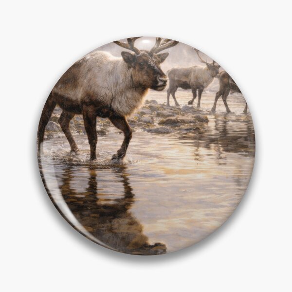 Item preview, Caribou Crossing Mountain Stream – Northern Wilderness Wildlife Art designed and sold by VandVArt.