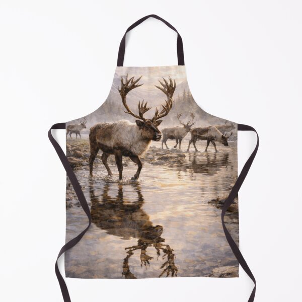 Item preview, Caribou Crossing Mountain Stream – Northern Wilderness Wildlife Art designed and sold by VandVArt.