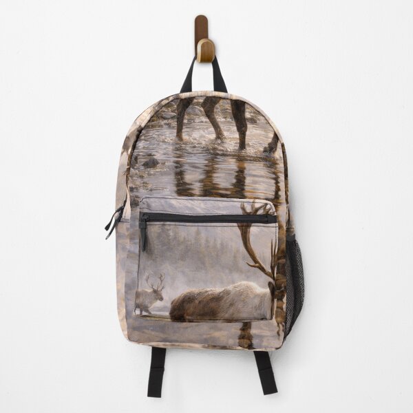 Item preview, Caribou Crossing Mountain Stream – Northern Wilderness Wildlife Art designed and sold by VandVArt.