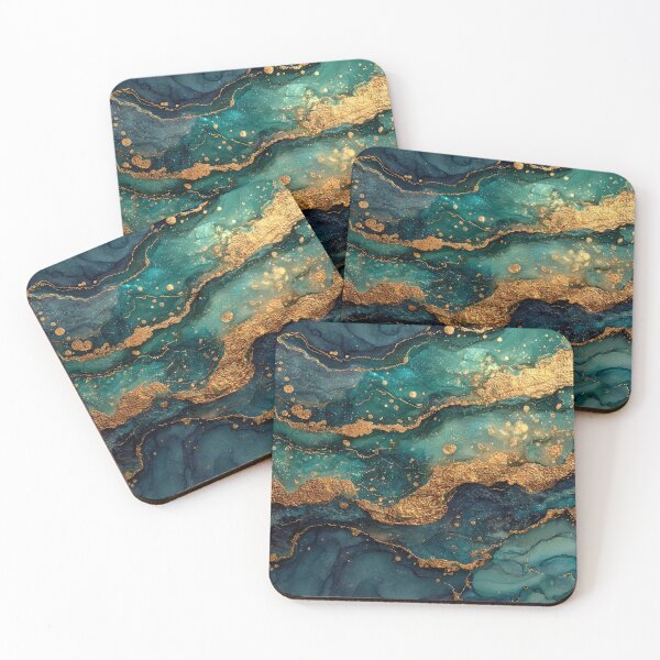 Item preview, Teal, Dark Blue, and Emerald Fluid Resin with Gold Foil designed and sold by Nine Lives Studio.
