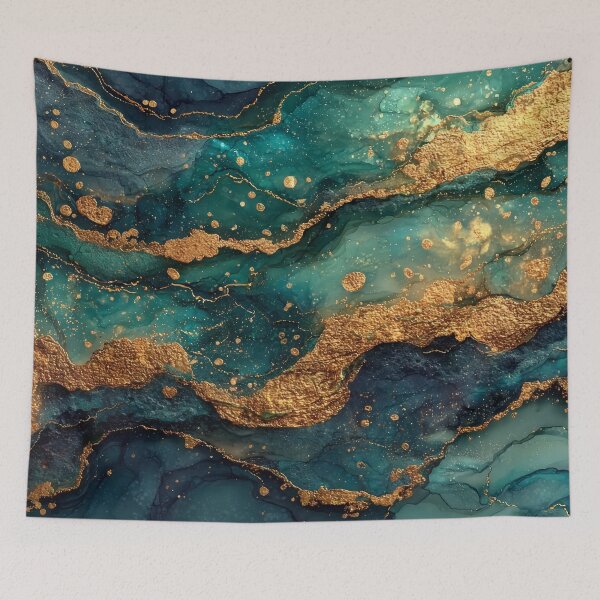 Item preview, Teal, Dark Blue, and Emerald Fluid Resin with Gold Foil designed and sold by Nine Lives Studio.
