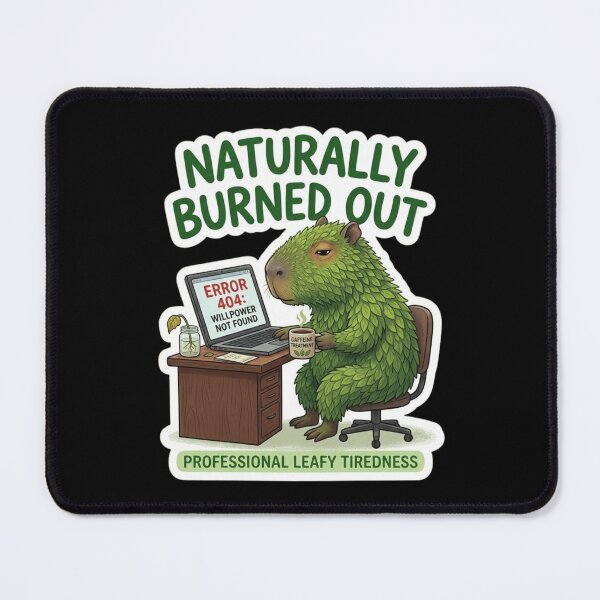 Item preview, Naturally Burned Out - Mossy Capybara Corporate Nihilism Sticker designed and sold by By Dana Studio.