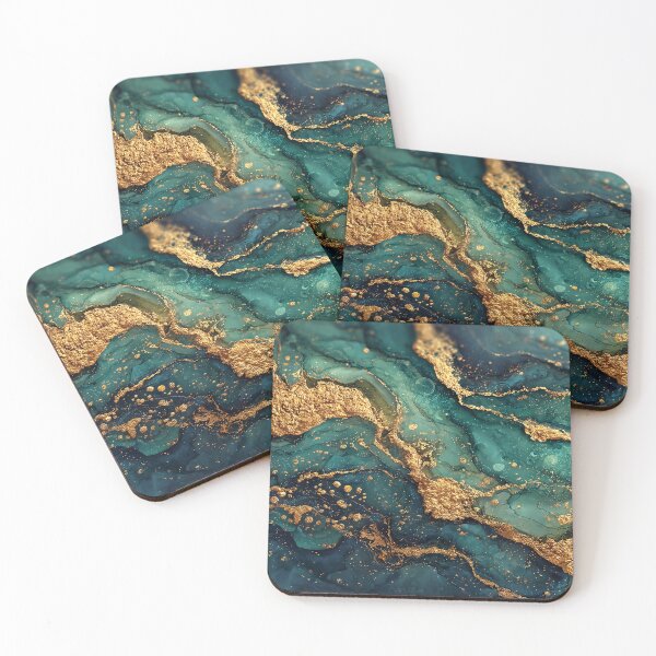 Item preview, Teal, Emerald, and Dark Blue Fluid Resin with Thick Gold Veins designed and sold by Nine Lives Studio.