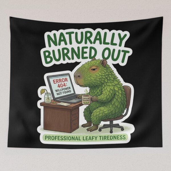 Item preview, Naturally Burned Out - Mossy Capybara Corporate Nihilism Sticker designed and sold by By Dana Studio.