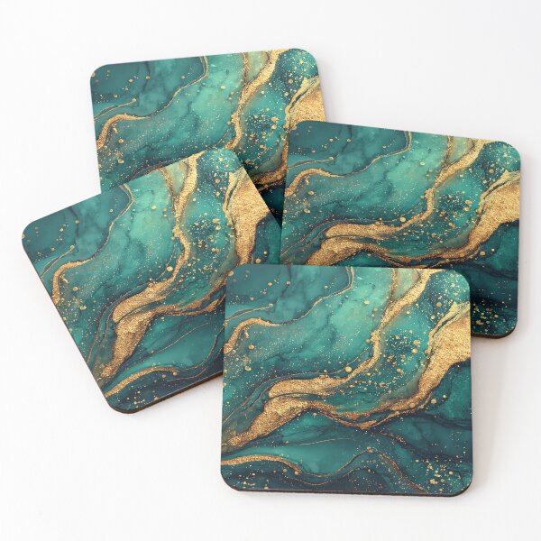 Item preview, Teal Green and Gold Fluid Resin Faux Marble designed and sold by Nine Lives Studio.