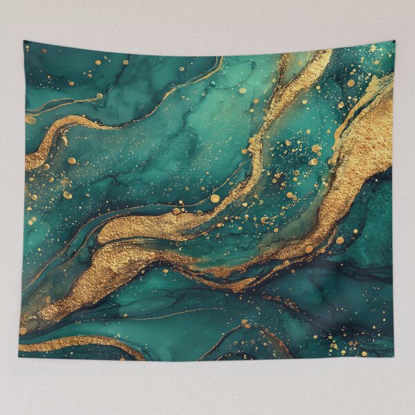 Item preview, Teal Green and Gold Fluid Resin Faux Marble designed and sold by Nine Lives Studio.
