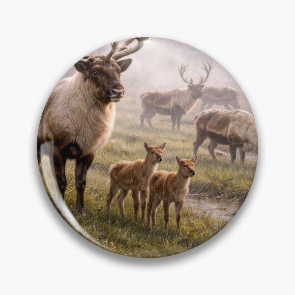 Item preview, Caribou Herd with Calves – Northern Wilderness Wildlife Scene designed and sold by VandVArt.