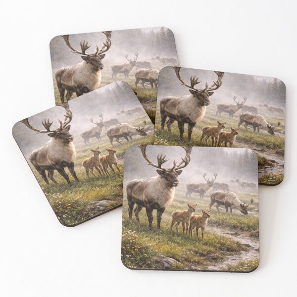 Item preview, Caribou Herd with Calves – Northern Wilderness Wildlife Scene designed and sold by VandVArt.