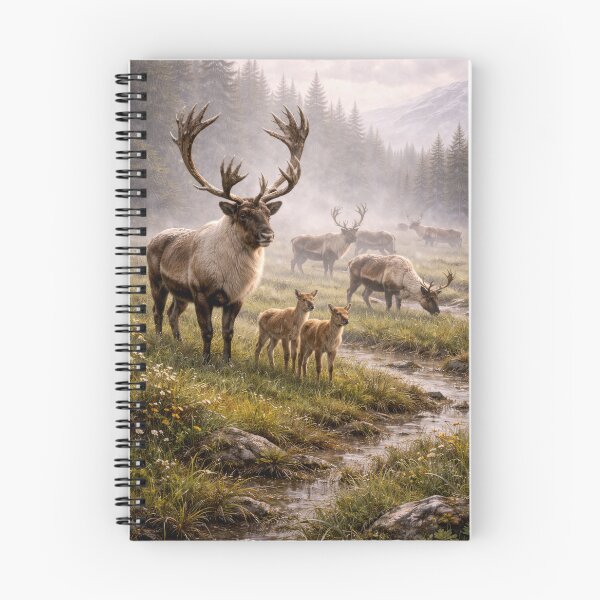 Item preview, Caribou Herd with Calves – Northern Wilderness Wildlife Scene designed and sold by VandVArt.