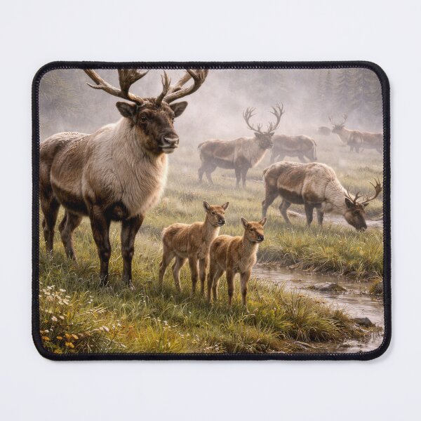 Item preview, Caribou Herd with Calves – Northern Wilderness Wildlife Scene designed and sold by VandVArt.