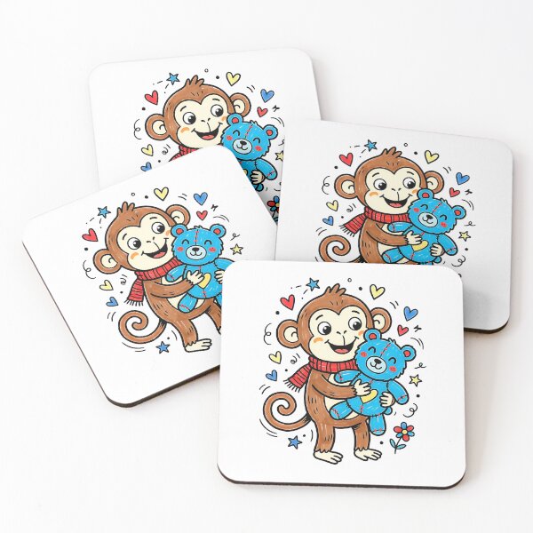 Item preview, Cute punch monkey Holding Blue Teddy Bear designed and sold by graphixpolash.