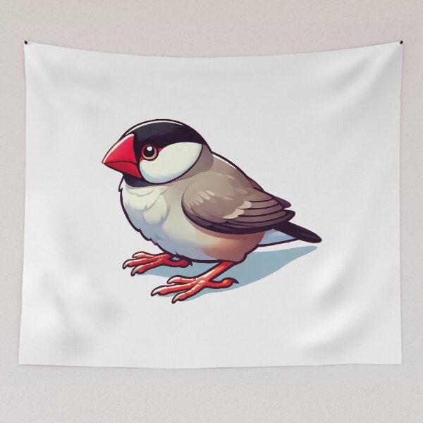 Item preview, A colorful cartoon-style bird with a red beak and expressive eyes, perched gracefully on a surface. designed and sold by cave-canvas.