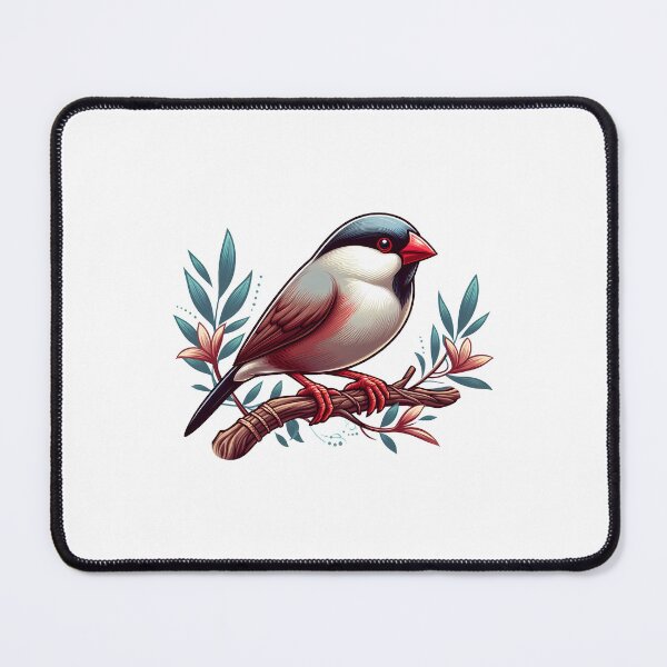 Item preview, Colorful bird perched gracefully on a branch, surrounded by green leaves and pink flowers. designed and sold by cave-canvas.
