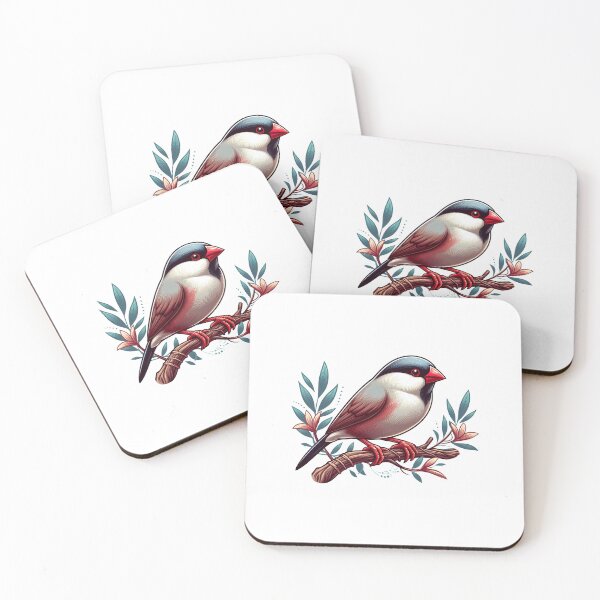 Item preview, Colorful bird perched gracefully on a branch, surrounded by green leaves and pink flowers. designed and sold by cave-canvas.
