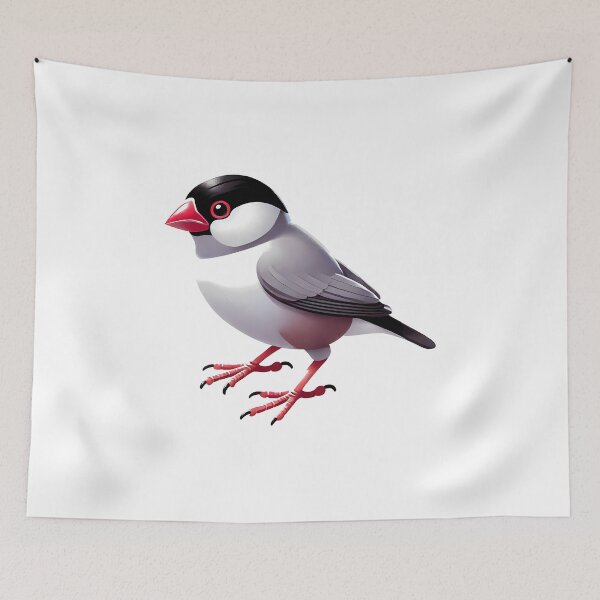 Item preview, Colorful bird with a striking black and white head, pink eyes, and vibrant red beak. designed and sold by cave-canvas.