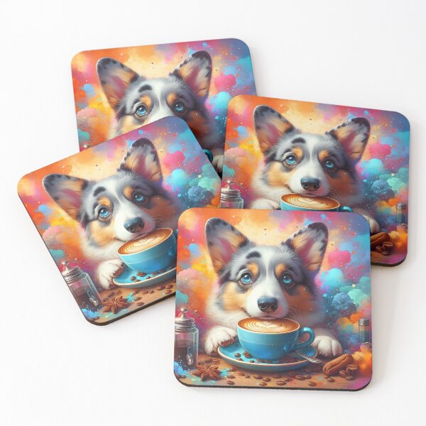 Item preview, Blue Merle Corgi Drinking Coffee designed and sold by The Coffee Critters.