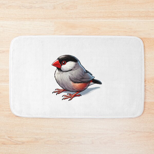 Item preview, A vibrant and detailed illustration of a small bird with a black head and bright red beak. designed and sold by cave-canvas.