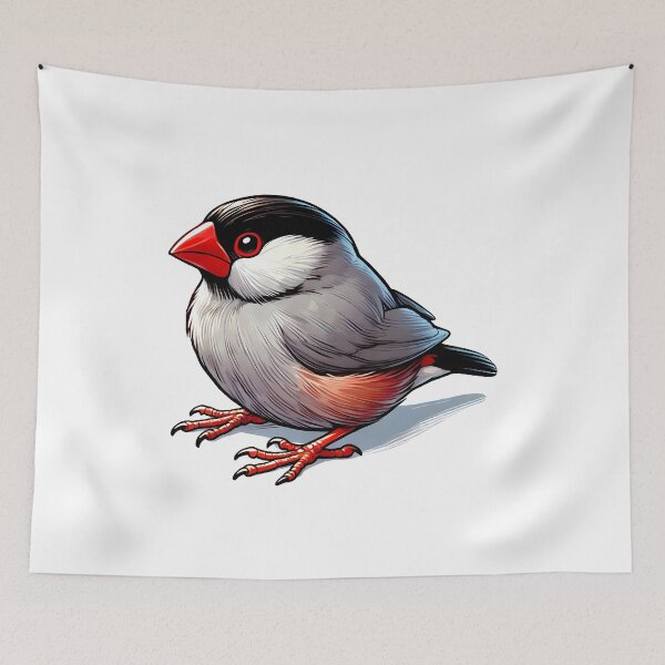 Item preview, A vibrant and detailed illustration of a small bird with a black head and bright red beak. designed and sold by cave-canvas.