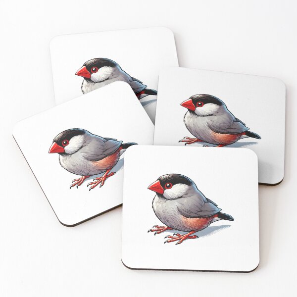 Item preview, A vibrant and detailed illustration of a small bird with a black head and bright red beak. designed and sold by cave-canvas.
