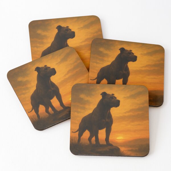 Item preview, Pit Bull Guardian at Sunset – Dramatic Dog Silhouette Art designed and sold by VandVArt.