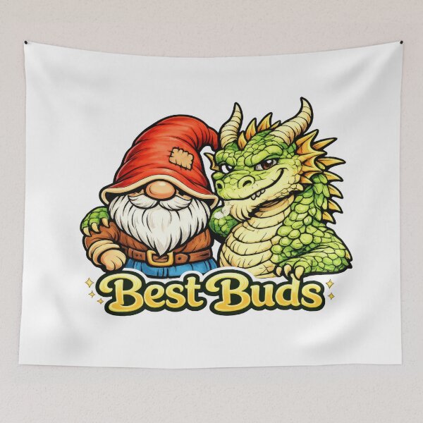 Item preview, Best Buds Cute Gnome and Dragon Friendship Fantasy Illustration designed and sold by Moriarty's Digital Visions.