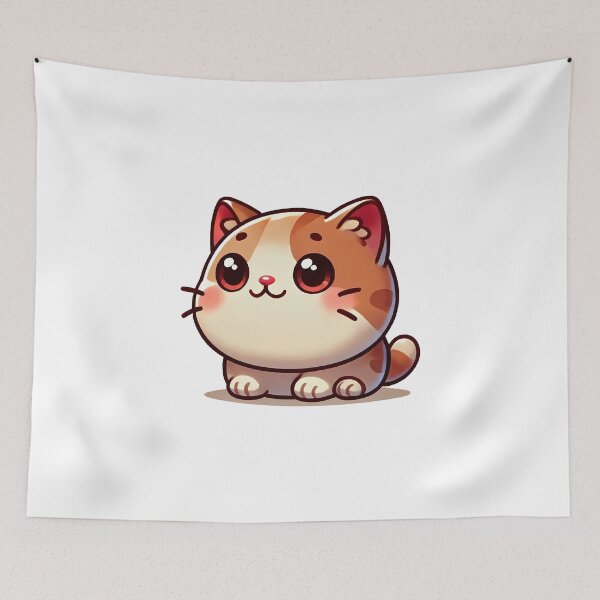 Item preview, Cute illustrated cat character with large eyes and a happy expression sitting adorably. designed and sold by cave-canvas.