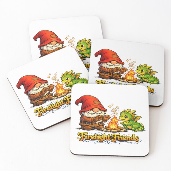 Item preview, Firelight Friends Cozy Gnome and Dragon Campfire Fantasy Illustration designed and sold by Moriarty's Digital Visions.