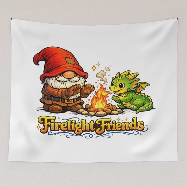 Item preview, Firelight Friends Cozy Gnome and Dragon Campfire Fantasy Illustration designed and sold by Moriarty's Digital Visions.