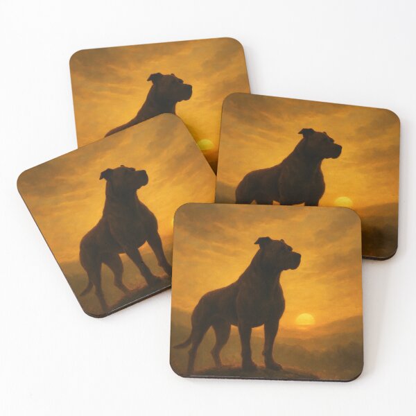 Item preview, Pit Bull Silhouette at Sunset – Powerful Dog Guardian Art designed and sold by VandVArt.