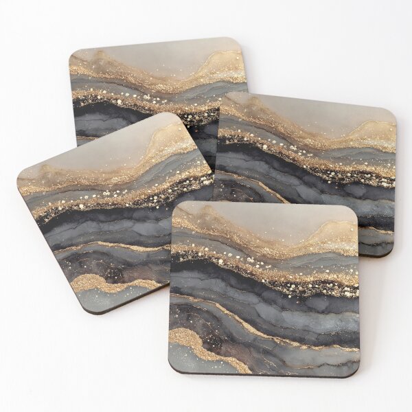 Item preview, Charcoal Onyx and Warm Taupe Fluid Watercolor with Gold Dust designed and sold by Nine Lives Studio.