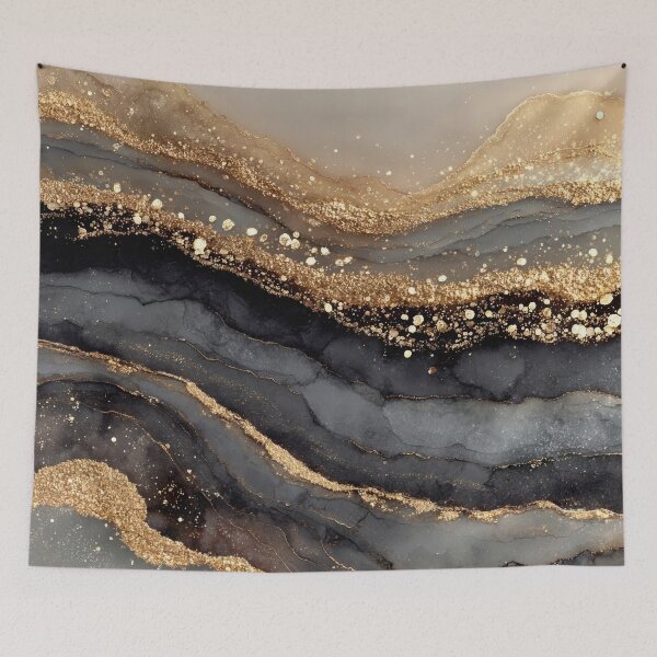 Item preview, Charcoal Onyx and Warm Taupe Fluid Watercolor with Gold Dust designed and sold by Nine Lives Studio.