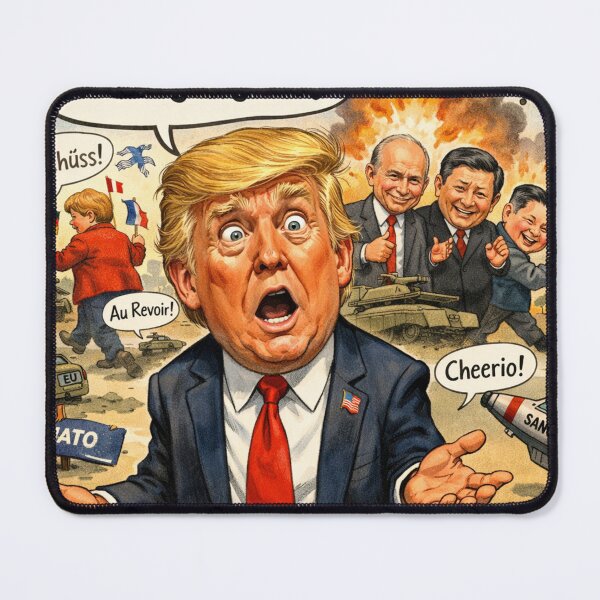 Item preview, Confused Donald Trump – Global Political Satire Cartoon designed and sold by vojinovicgoran.