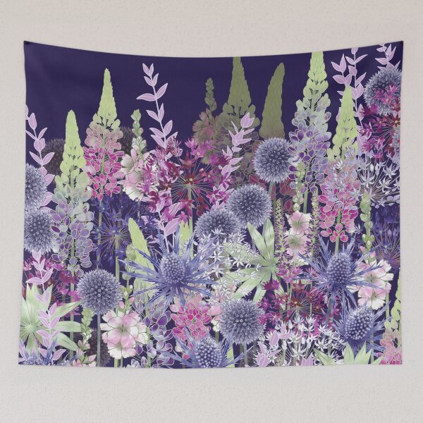 Item preview, Midnight Blue Flower Meadow Cottage Garden designed and sold by Fiona Calder Designs.