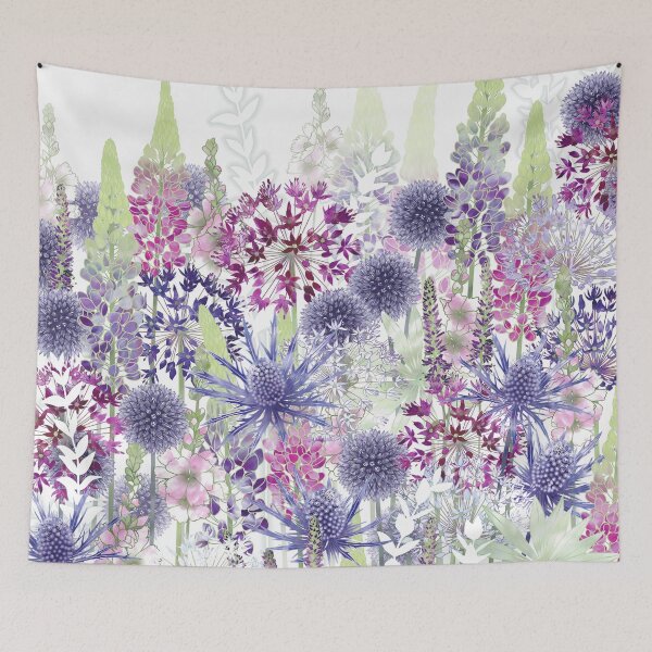 Item preview, Botanical Blue and Pink Flower Meadow Cottage Garden designed and sold by Fiona Calder Designs.