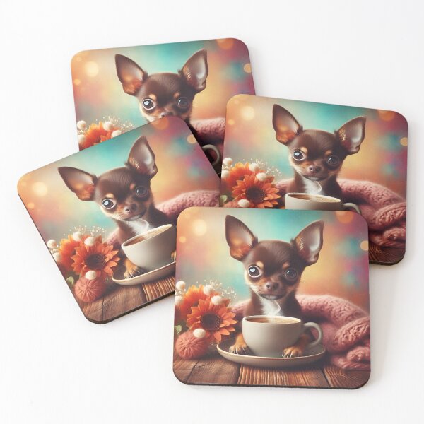 Item preview, Brown Shorthair Chihuahua Drinking Coffee designed and sold by The Coffee Critters.