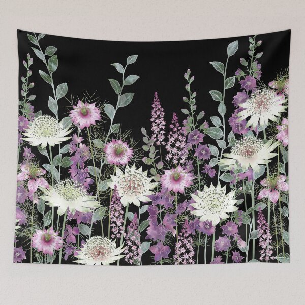 Item preview, Botanical Pink and White Nighttime Flower Garden Meadow designed and sold by Fiona Calder Designs.