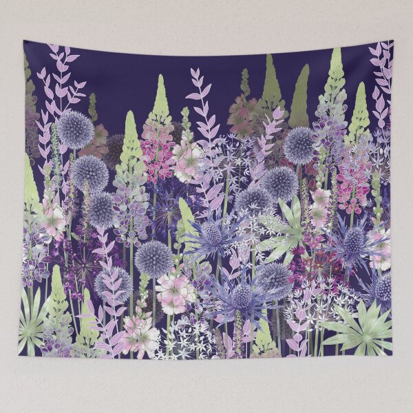 Item preview, Midnight Blue Flower Meadow Cottage Garden designed and sold by Fiona Calder Designs.