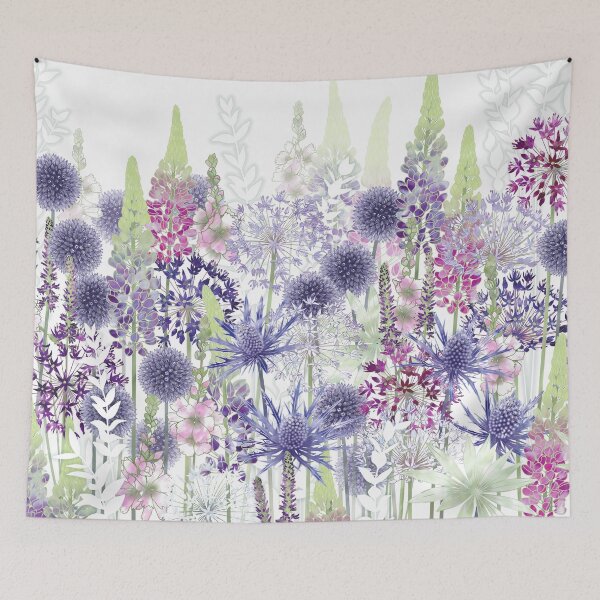 Item preview, Botanical Blue and Pink Flower Meadow Cottage Garden designed and sold by Fiona Calder Designs.