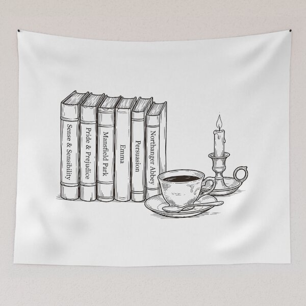 Item preview, Pride & Prejudice Jane Austen Books Teacup Candle Line Art designed and sold by Fenay Designs.