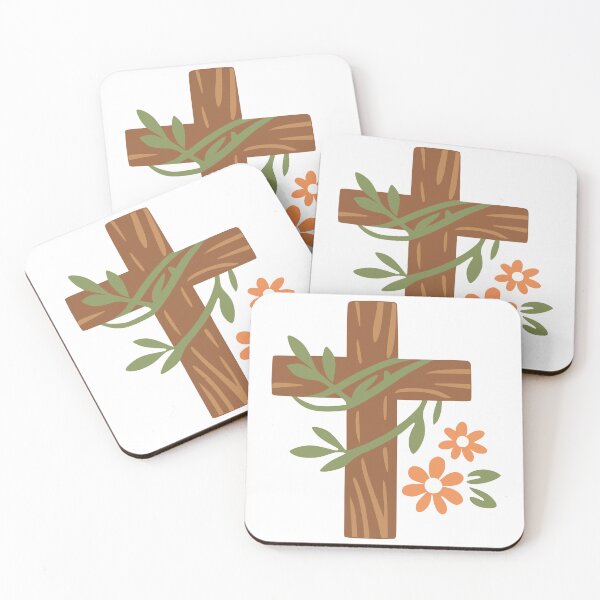 Item preview, Rustic Wooden Cross with Olive Branch and Spring Flowers designed and sold by FunFitLife Studio.
