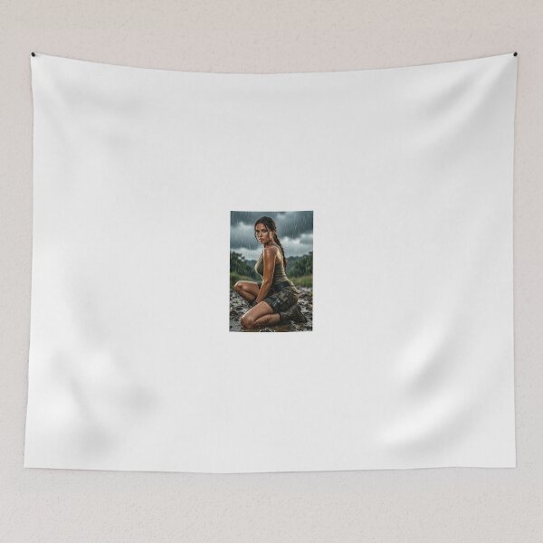 Item preview, lara croft in wet gear under dark rain clouds designed and sold by CathryneDelamort.