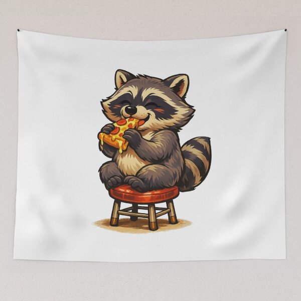 Item preview, Raccoon Eating Pizza Retro Cartoon designed and sold by LuveraxArt.