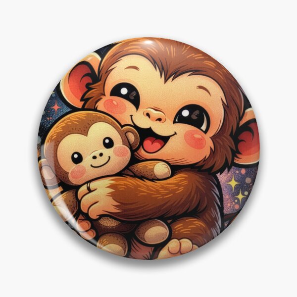Item preview, Cute Baby Monkey Hugging Plush Toy Monkey – Kawaii Animal Illustration designed and sold by Kate1art.