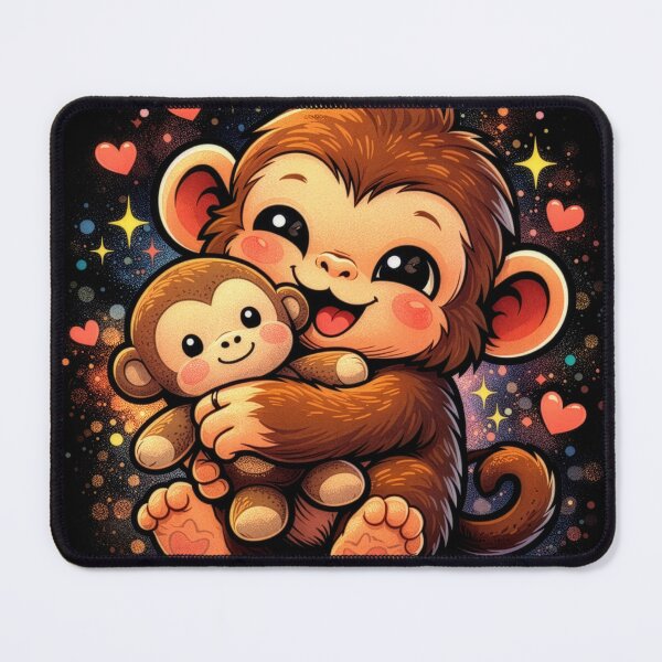 Item preview, Cute Baby Monkey Hugging Plush Toy Monkey – Kawaii Animal Illustration designed and sold by Kate1art.