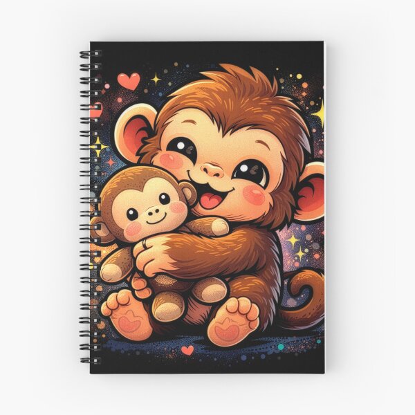 Item preview, Cute Baby Monkey Hugging Plush Toy Monkey – Kawaii Animal Illustration designed and sold by Kate1art.