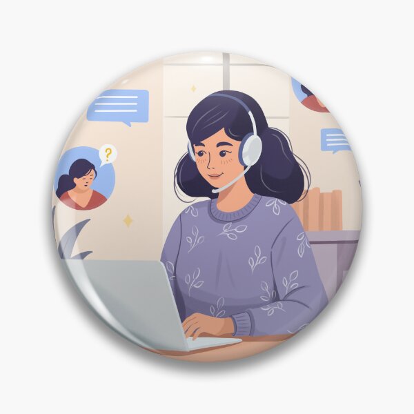 Item preview, Woman uses laptop to communicate while wearing headphones in a cozy indoor setting during daytime designed and sold by Ms. Iryna.