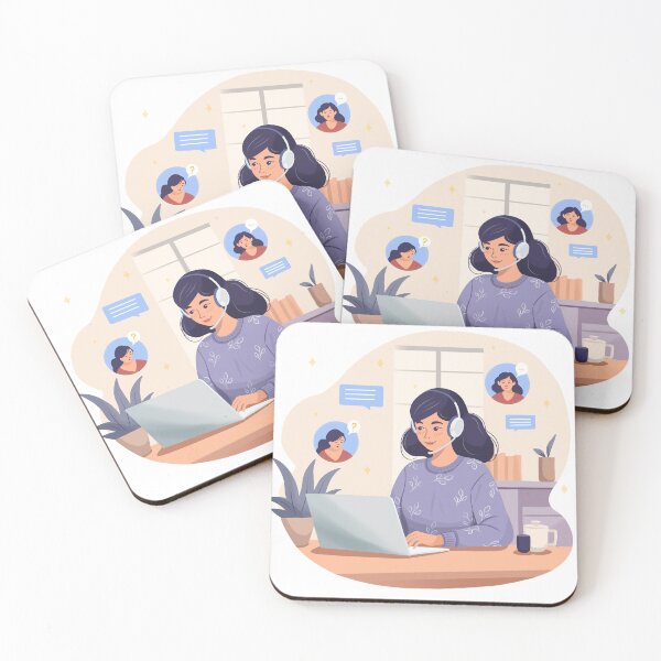 Item preview, Woman uses laptop to communicate while wearing headphones in a cozy indoor setting during daytime designed and sold by Ms. Iryna.