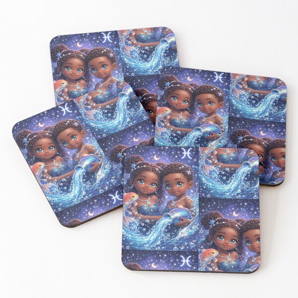 Item preview, Lil Pisces Zodiac Kids – ♓️ Cute Black Zodiac Art Pisces Twins designed and sold by Bonitivity Zodiacs.
