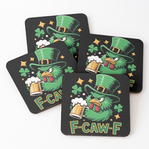 Item preview, F-Caw-F Grumpy Green Chicken Close-Up Gold Stars Shamrock Leprechaun Hat Beer St. Patrick's Day Tee designed and sold by DarylWelsh2024.