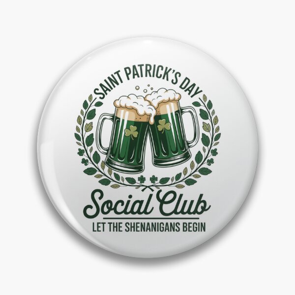 Item preview, Saint Patrick's Day Social Club Let The Shenanigans Begin Shamrock Beer Circular Badge Tee designed and sold by DarylWelsh2024.